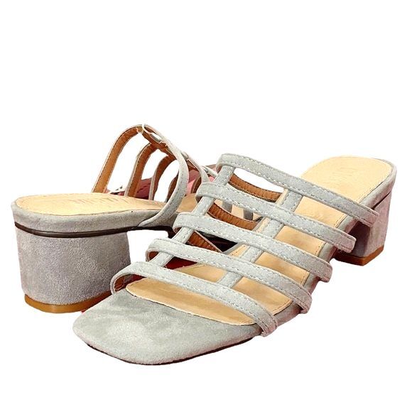 NWT Mi.iM Suede Mila Caged Block Heel Square Toe Sandals Ice Blue Suede Size 6 - Picture 2 of 13